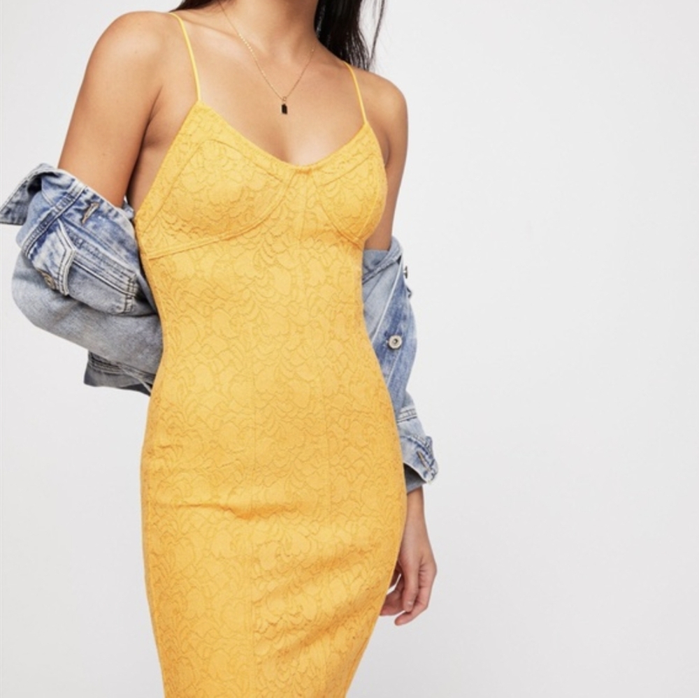 Free People | Yellow Lace Slip Dress